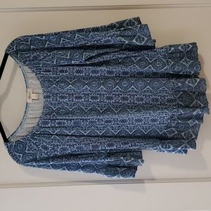 STYLE & CO Multi-Blue Print Trumpet Sleeve Top